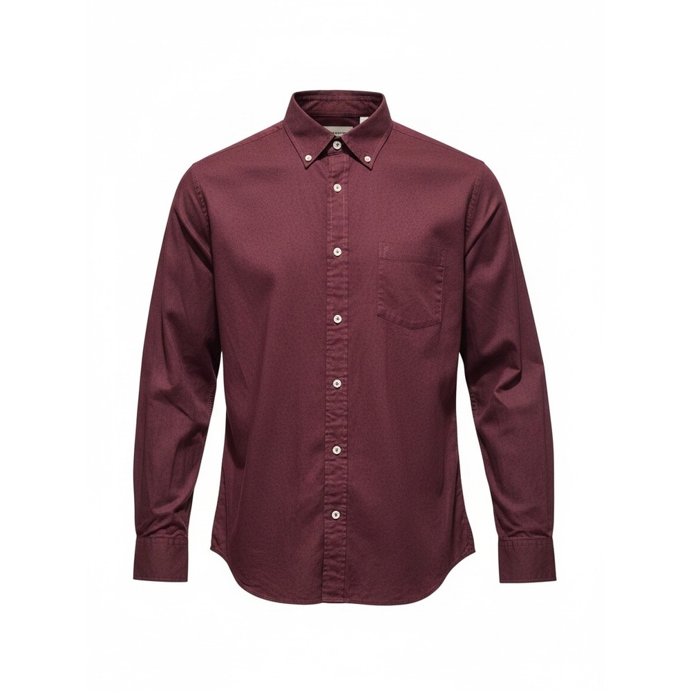 Mens Burgundy Micro Dot Button Down Shirt Long Sleeve Maroon Casual Top L